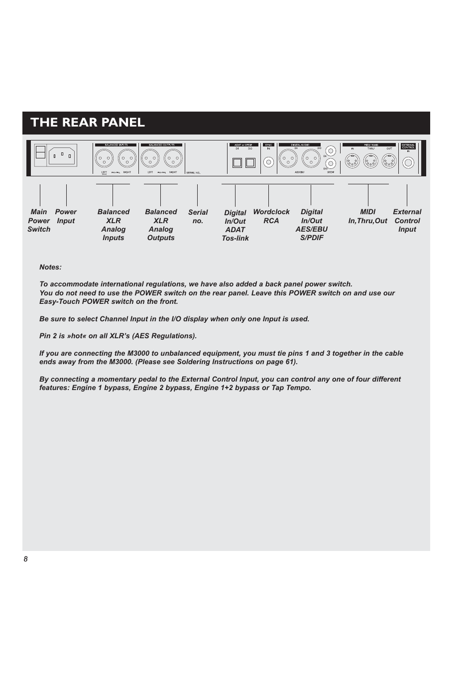 The rear panel | TC Electronic M3000 User Manual | Page 10 / 78