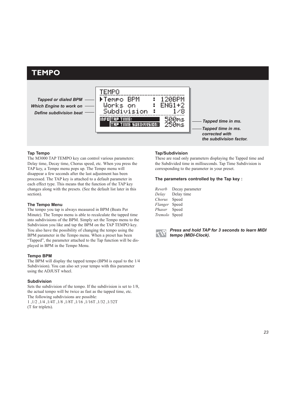 Tempo | TC Electronic M3000 User Manual | Page 25 / 78
