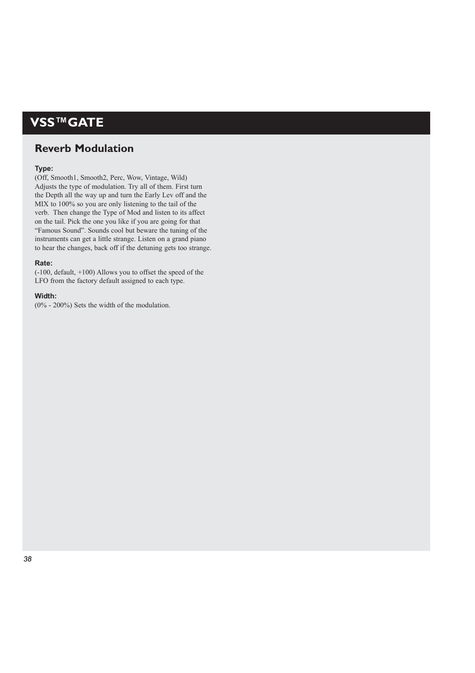 Vss™gate, Reverb modulation | TC Electronic M3000 User Manual | Page 40 / 78