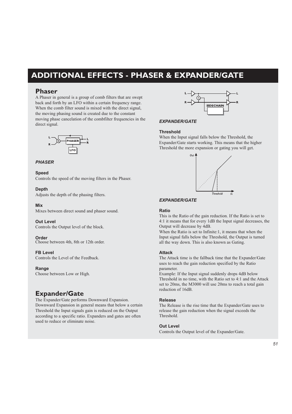 Additional effects - phaser & expander/gate, Phaser, Expander/gate | TC Electronic M3000 User Manual | Page 53 / 78