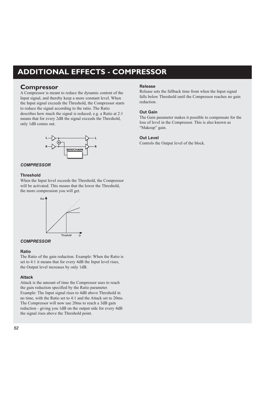 Additional effects - compressor, Compressor | TC Electronic M3000 User Manual | Page 54 / 78
