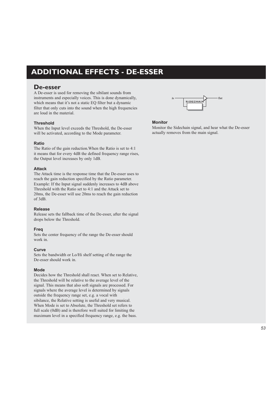 Additional effects - de-esser, De-esser | TC Electronic M3000 User Manual | Page 55 / 78