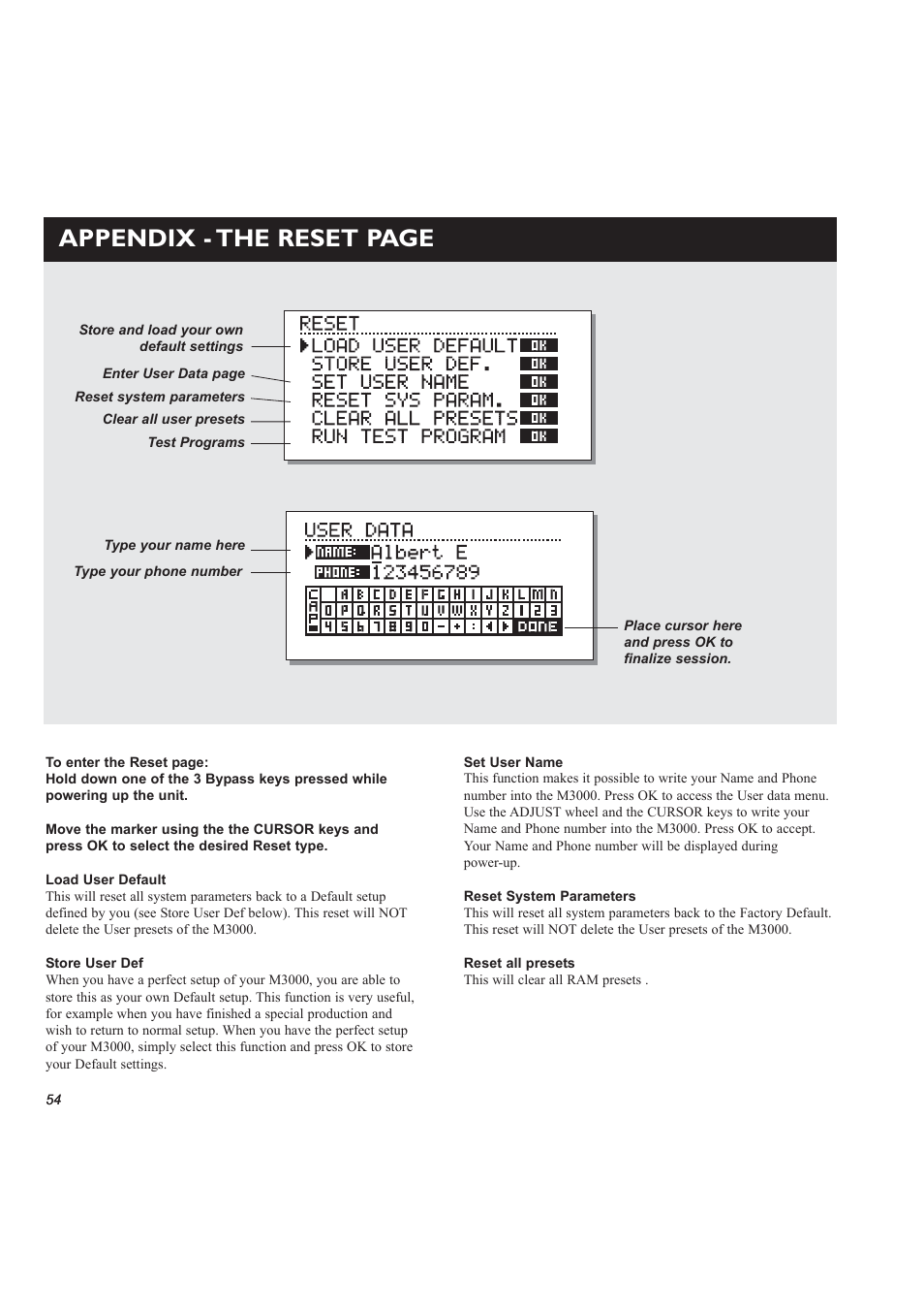 Appendix - the reset page | TC Electronic M3000 User Manual | Page 56 / 78