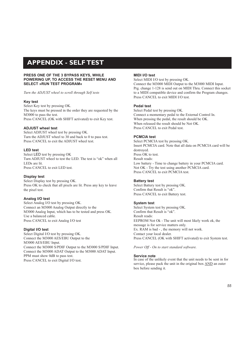 Appendix - self test | TC Electronic M3000 User Manual | Page 57 / 78