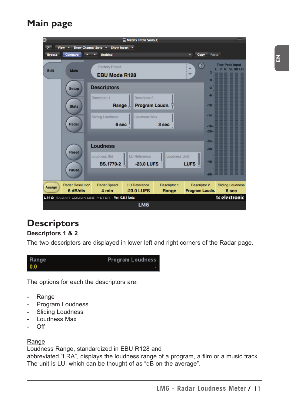 Main page descriptors | TC Electronic LM2 Plug-in User Manual | Page 11 / 24