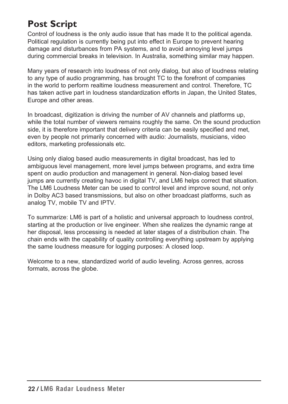 Post script | TC Electronic LM2 Plug-in User Manual | Page 22 / 24