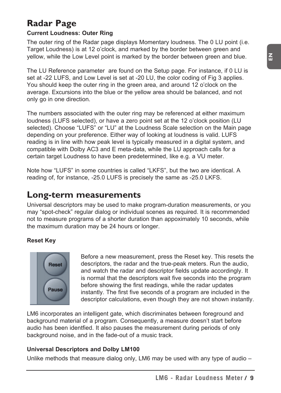 Radar page, Long-term measurements | TC Electronic LM2 Plug-in User Manual | Page 9 / 24