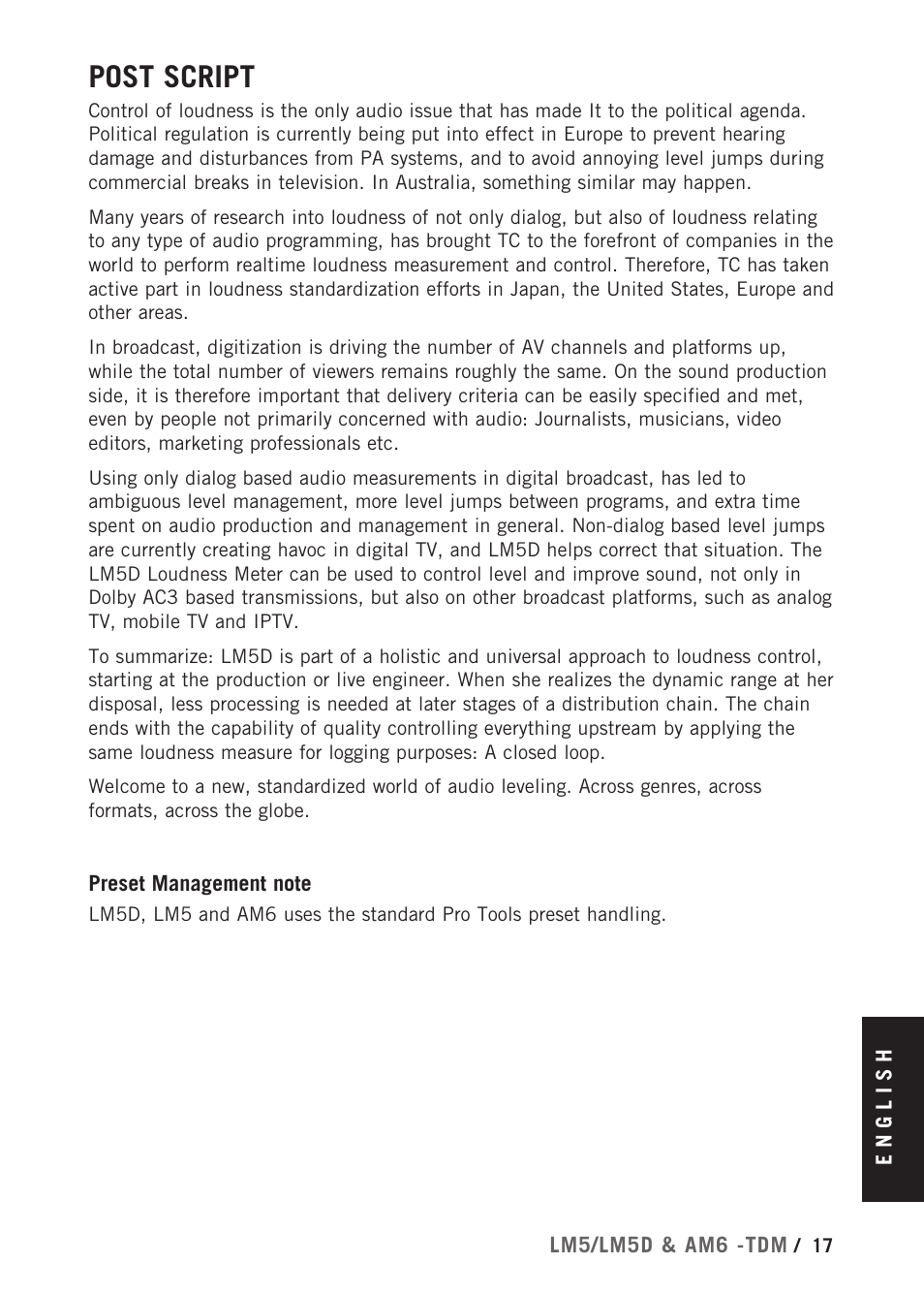 Post script | TC Electronic Radar Meter Bundle TDM User Manual | Page 19 / 24