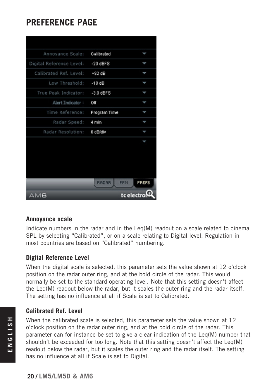Preference page | TC Electronic Radar Meter Bundle TDM User Manual | Page 22 / 24