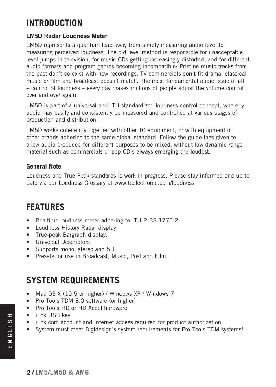 Introduction, Features, System requirements | TC Electronic Radar Meter Bundle TDM User Manual | Page 4 / 24