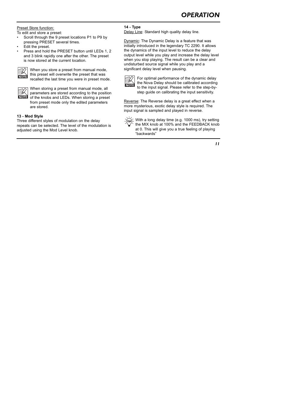 Operation | TC Electronic ND-1 Nova Delay User Manual | Page 11 / 20