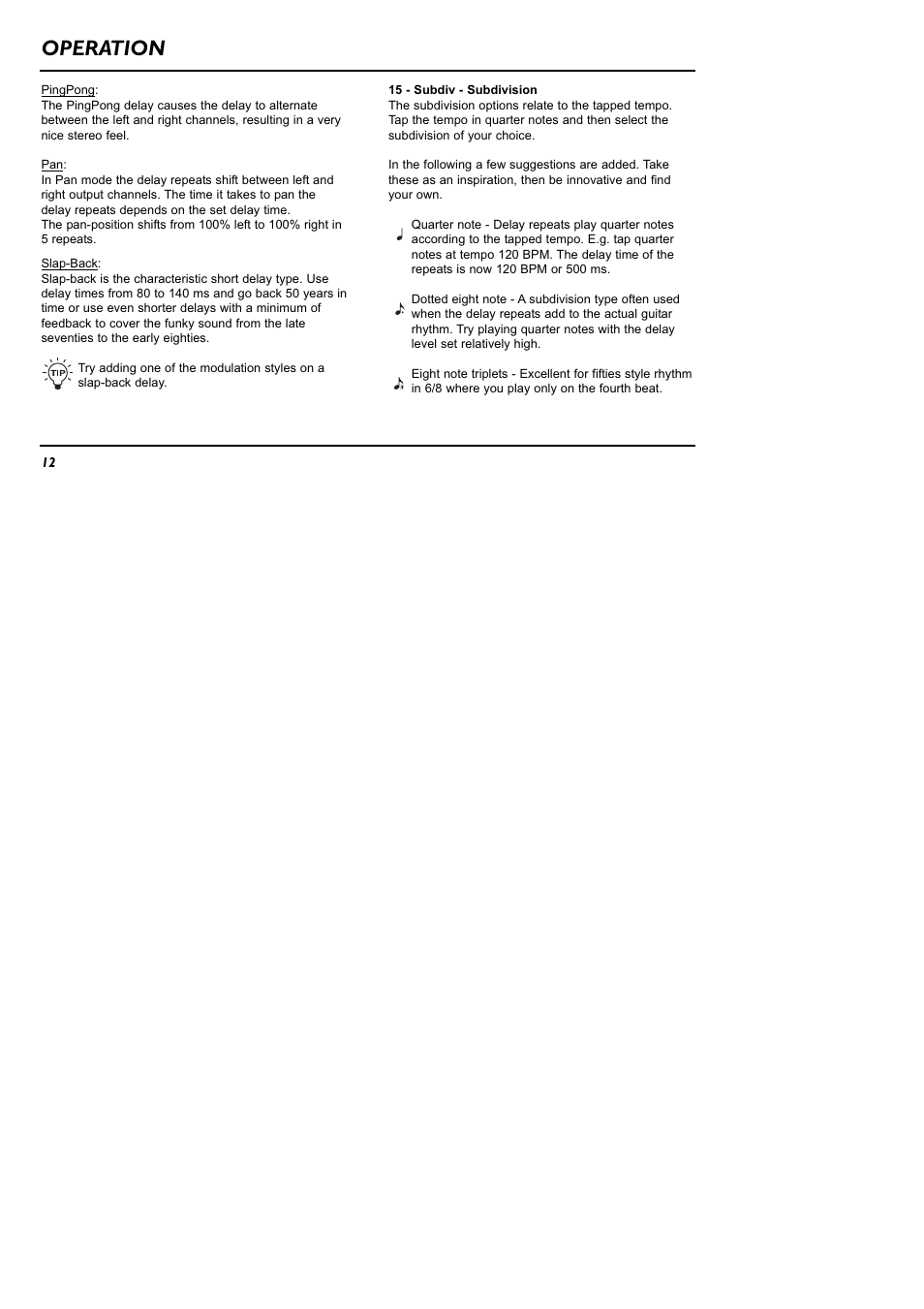 Operation | TC Electronic ND-1 Nova Delay User Manual | Page 12 / 20