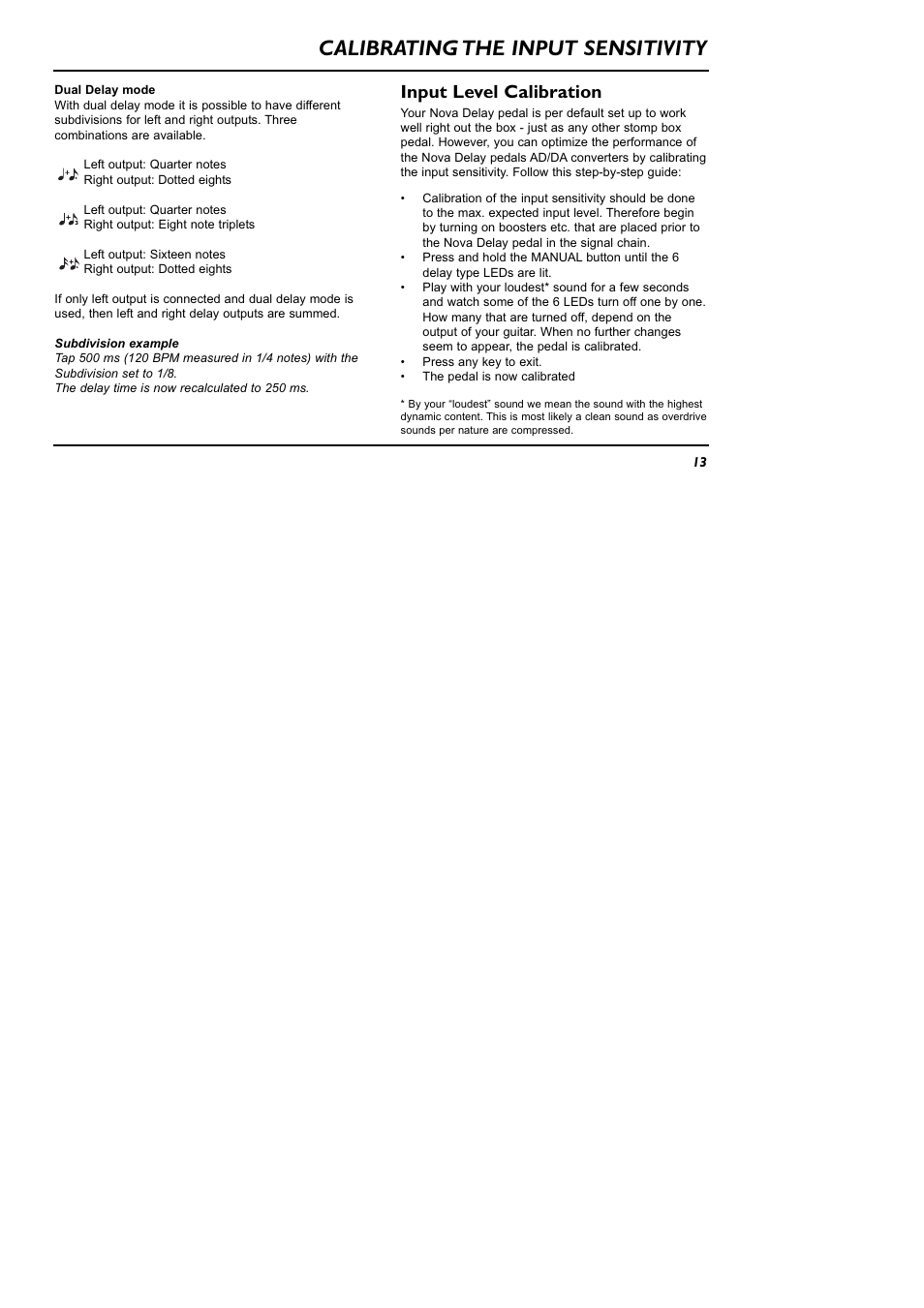 Calibrating the input sensitivity, Input level calibration | TC Electronic ND-1 Nova Delay User Manual | Page 13 / 20