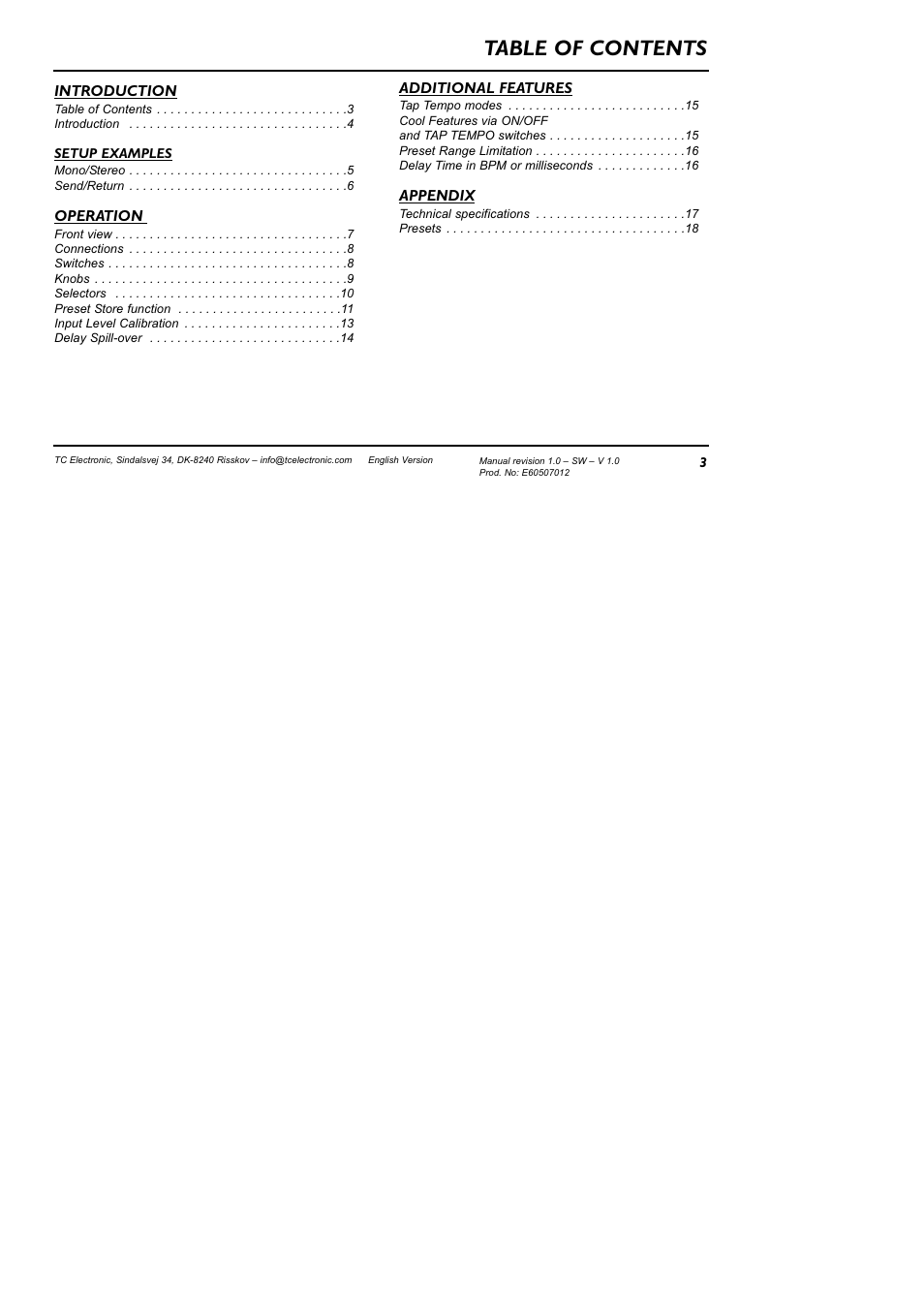 TC Electronic ND-1 Nova Delay User Manual | Page 3 / 20