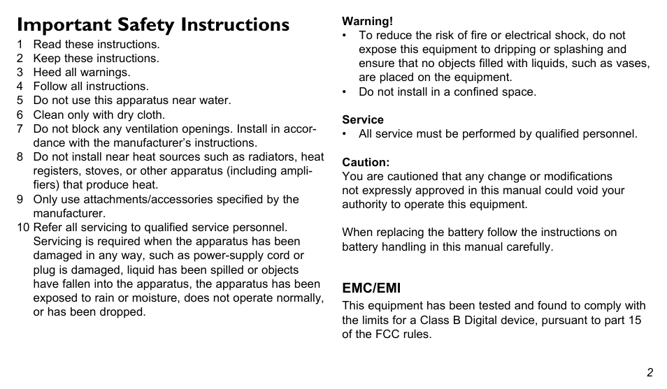 Important safety instructions | TC Electronic Shaker Vibrato User Manual | Page 2 / 13