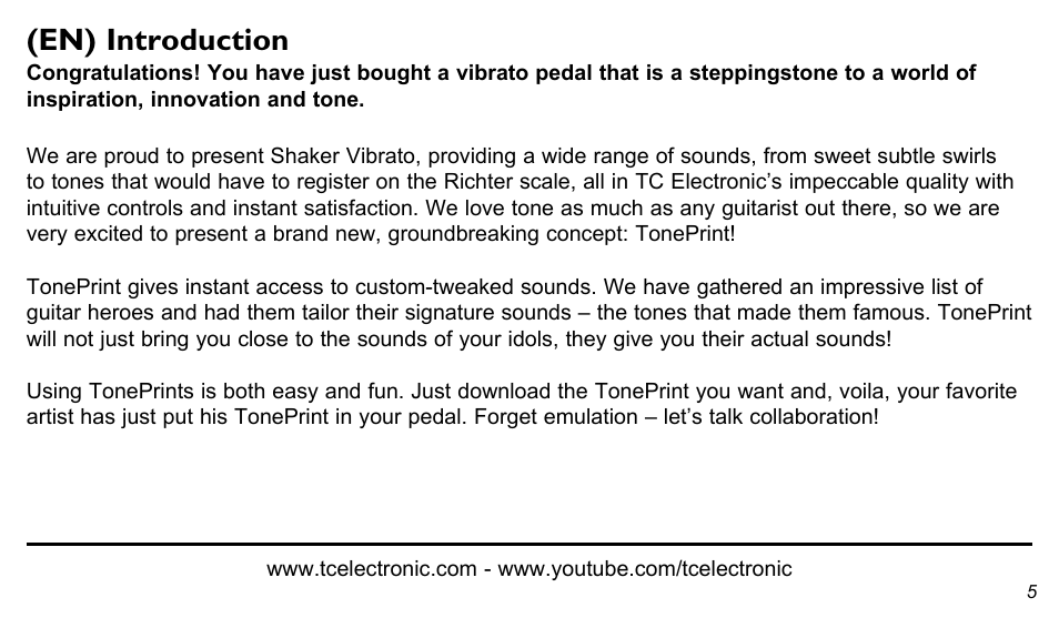 En) introduction | TC Electronic Shaker Vibrato User Manual | Page 5 / 13