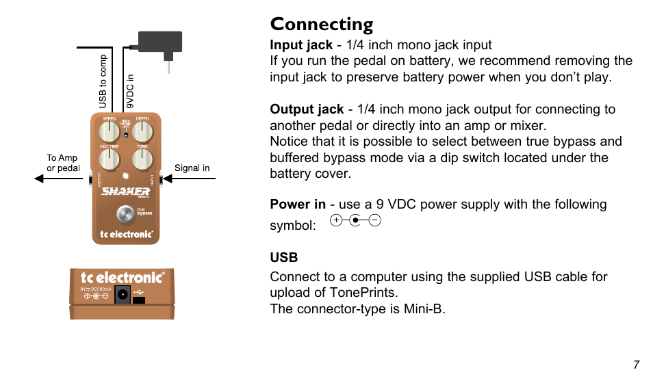 Connecting | TC Electronic Shaker Vibrato User Manual | Page 7 / 13