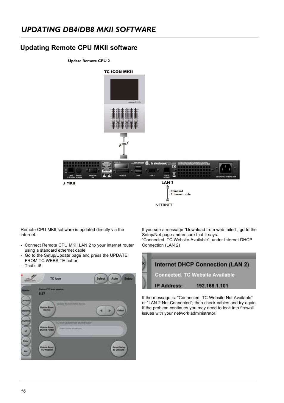 Updating db4/db8 mkii software, Updating remote cpu mkii software | TC Electronic DB8 MKII User Manual | Page 16 / 50