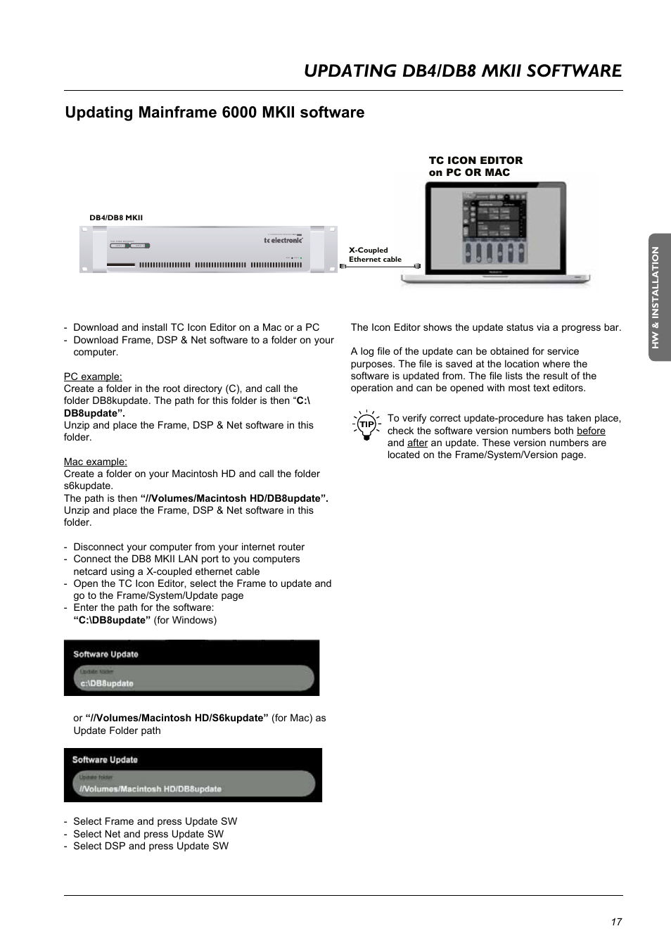 Updating db4/db8 mkii software, Updating mainframe 6000 mkii software | TC Electronic DB8 MKII User Manual | Page 17 / 50