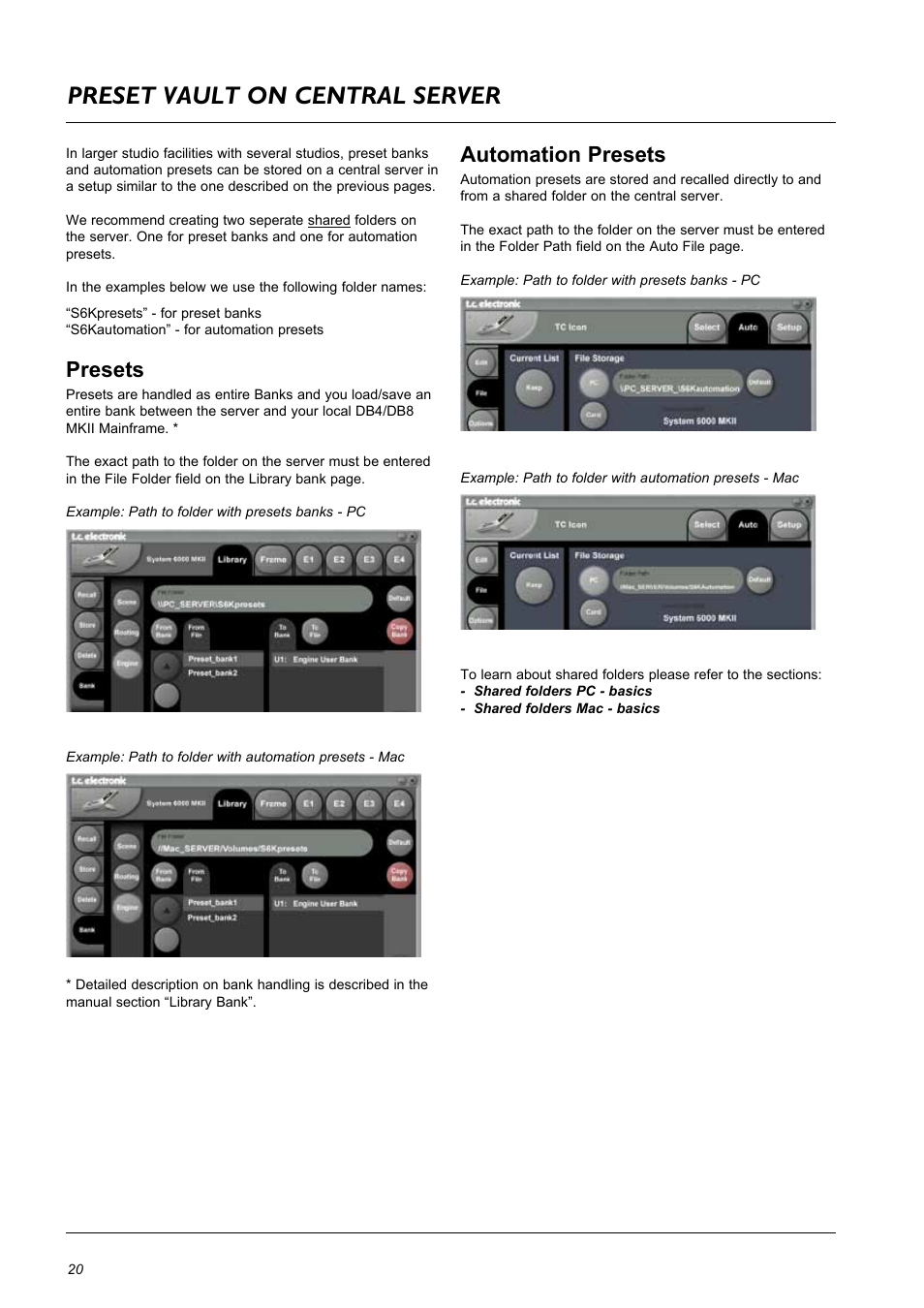 Preset vault on central server, Presets, Automation presets | TC Electronic DB8 MKII User Manual | Page 20 / 50