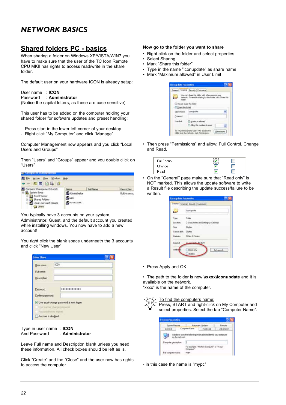 Network basics, Shared folders pc - basics | TC Electronic DB8 MKII User Manual | Page 22 / 50