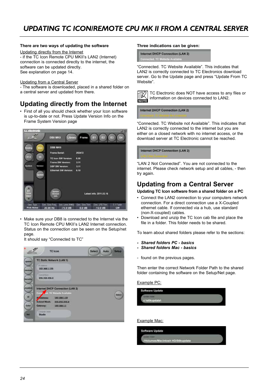 Updating directly from the internet, Updating from a central server | TC Electronic DB8 MKII User Manual | Page 24 / 50