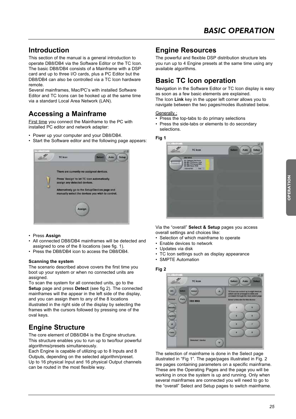 Basic operation, Introduction, Accessing a mainframe | Engine structure, Engine resources, Basic tc icon operation | TC Electronic DB8 MKII User Manual | Page 25 / 50