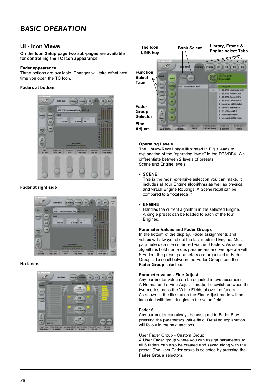 Basic operation, Ui - icon views | TC Electronic DB8 MKII User Manual | Page 26 / 50