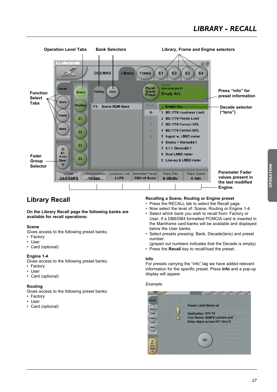 Library - recall, Library recall | TC Electronic DB8 MKII User Manual | Page 27 / 50