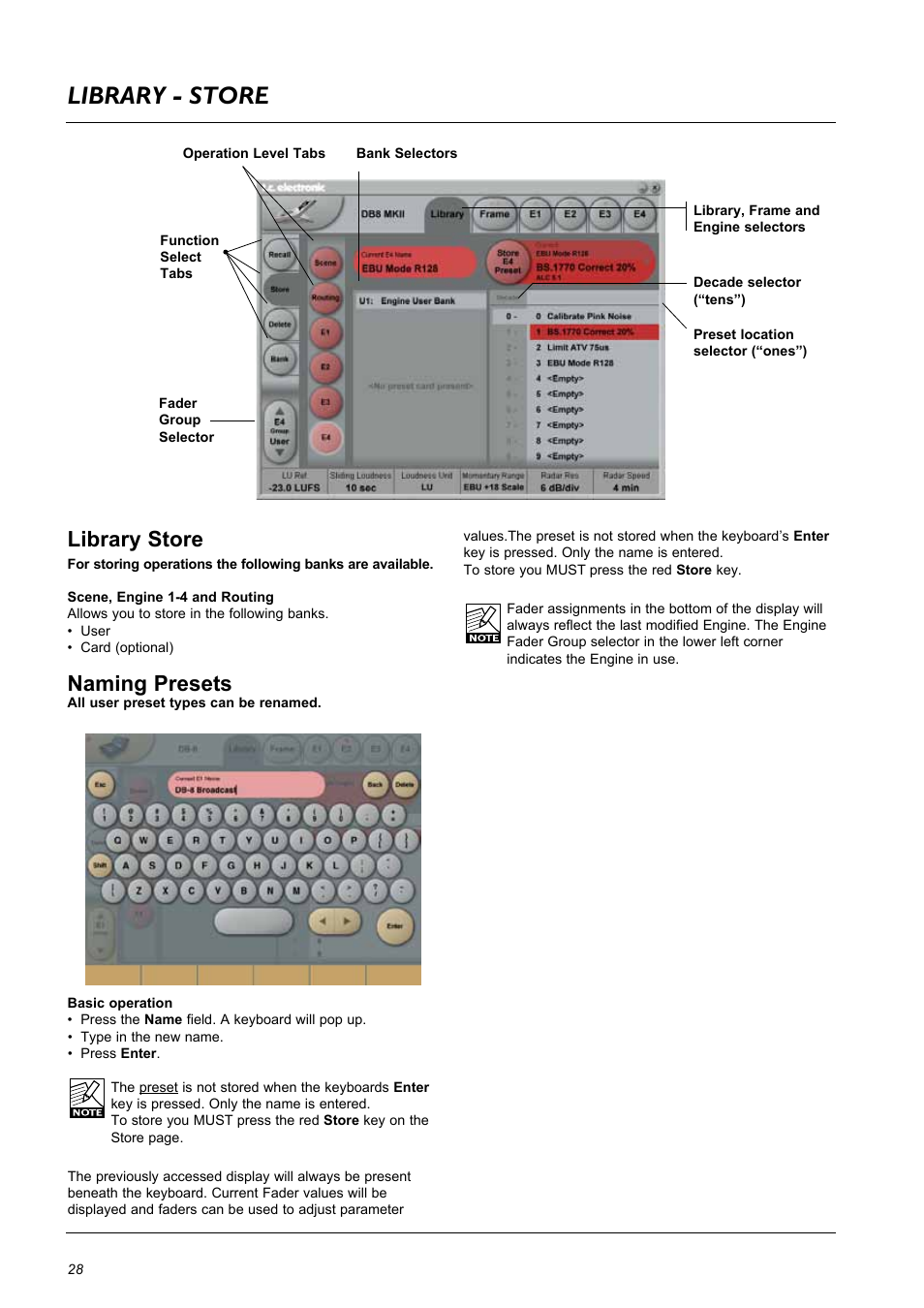 Library - store, Library store, Naming presets | TC Electronic DB8 MKII User Manual | Page 28 / 50