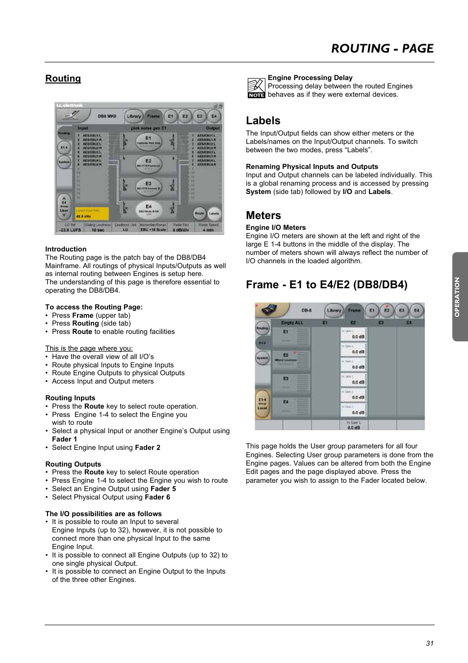 Routing - page, Labels, Meters | Routing | TC Electronic DB8 MKII User Manual | Page 31 / 50