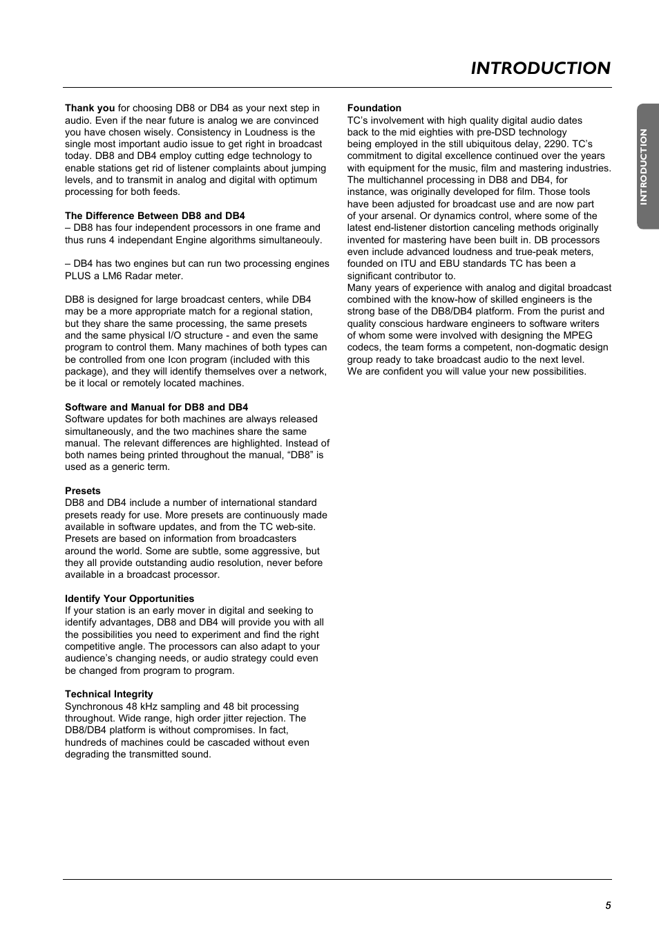 Page head, Introduction | TC Electronic DB8 MKII User Manual | Page 5 / 50