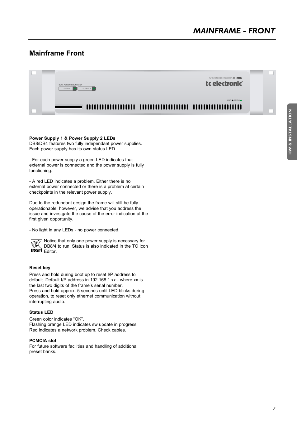 Page head, Mainframe - front, Mainframe front | TC Electronic DB8 MKII User Manual | Page 7 / 50