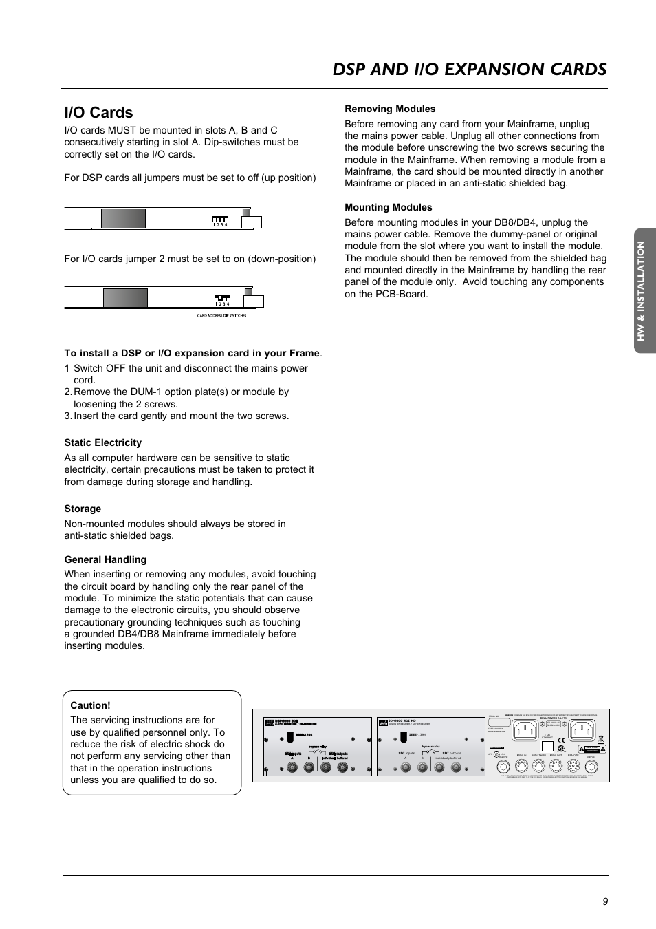 Dsp and i/o expansion cards, I/o cards | TC Electronic DB8 MKII User Manual | Page 9 / 50