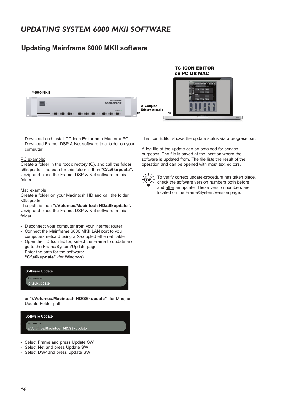 Updating system 6000 mkii software, Updating mainframe 6000 mkii software | TC Electronic Broadcast 6000 User Manual | Page 14 / 68