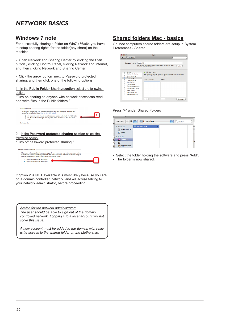 Network basics, Shared folders mac - basics | TC Electronic Broadcast 6000 User Manual | Page 20 / 68