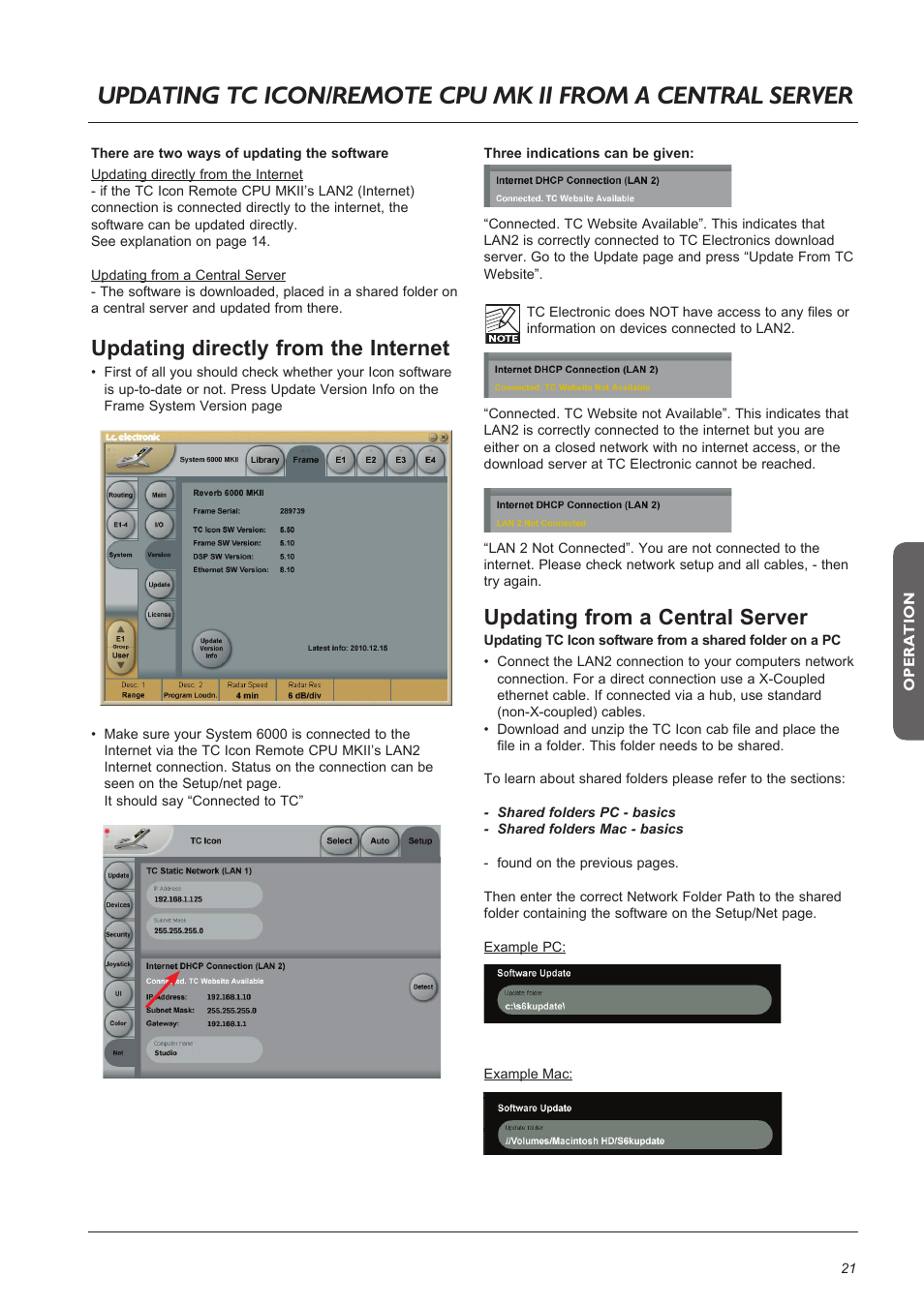 Updating directly from the internet, Updating from a central server | TC Electronic Broadcast 6000 User Manual | Page 21 / 68