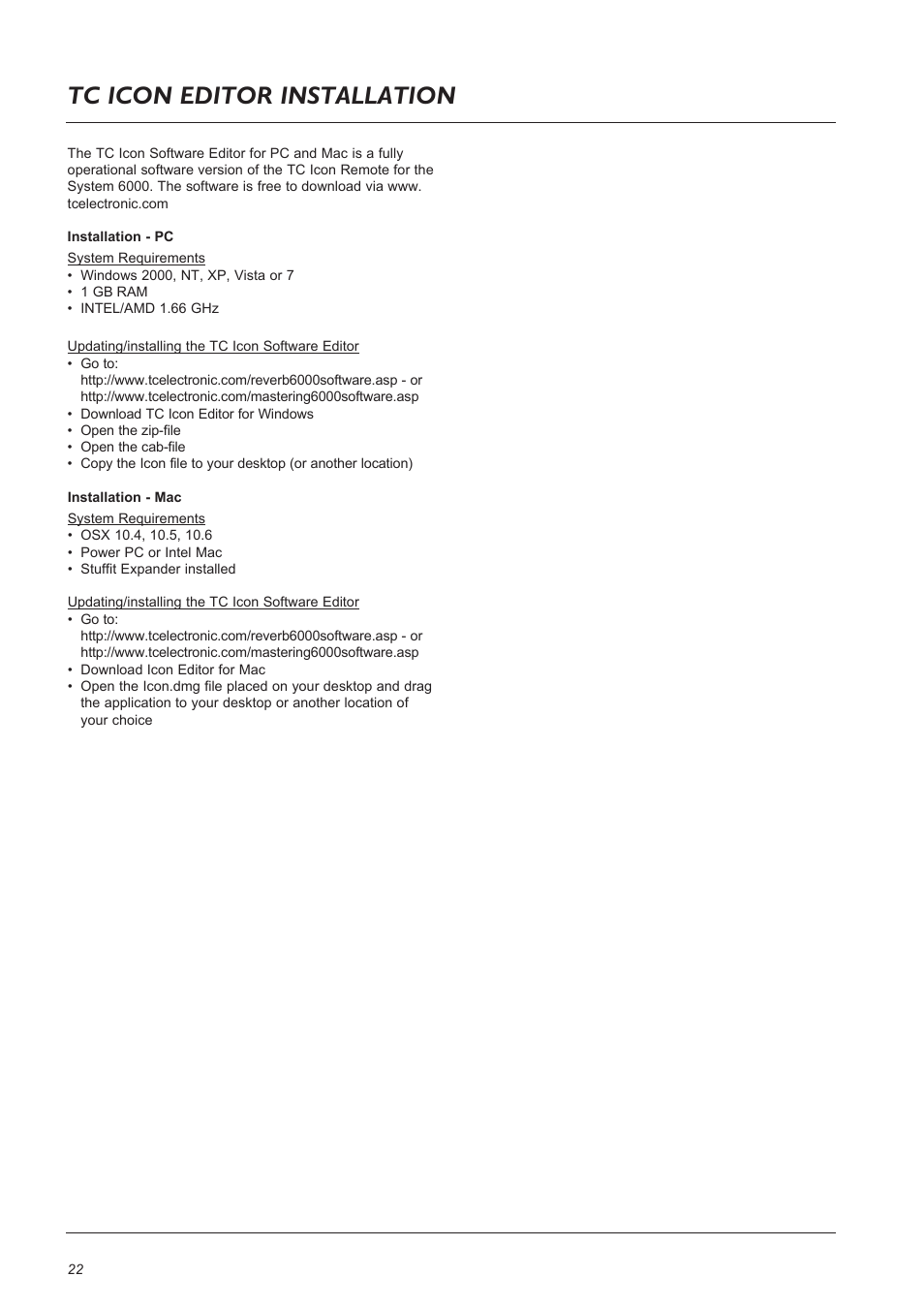 Tc icon editor installation | TC Electronic Broadcast 6000 User Manual | Page 22 / 68