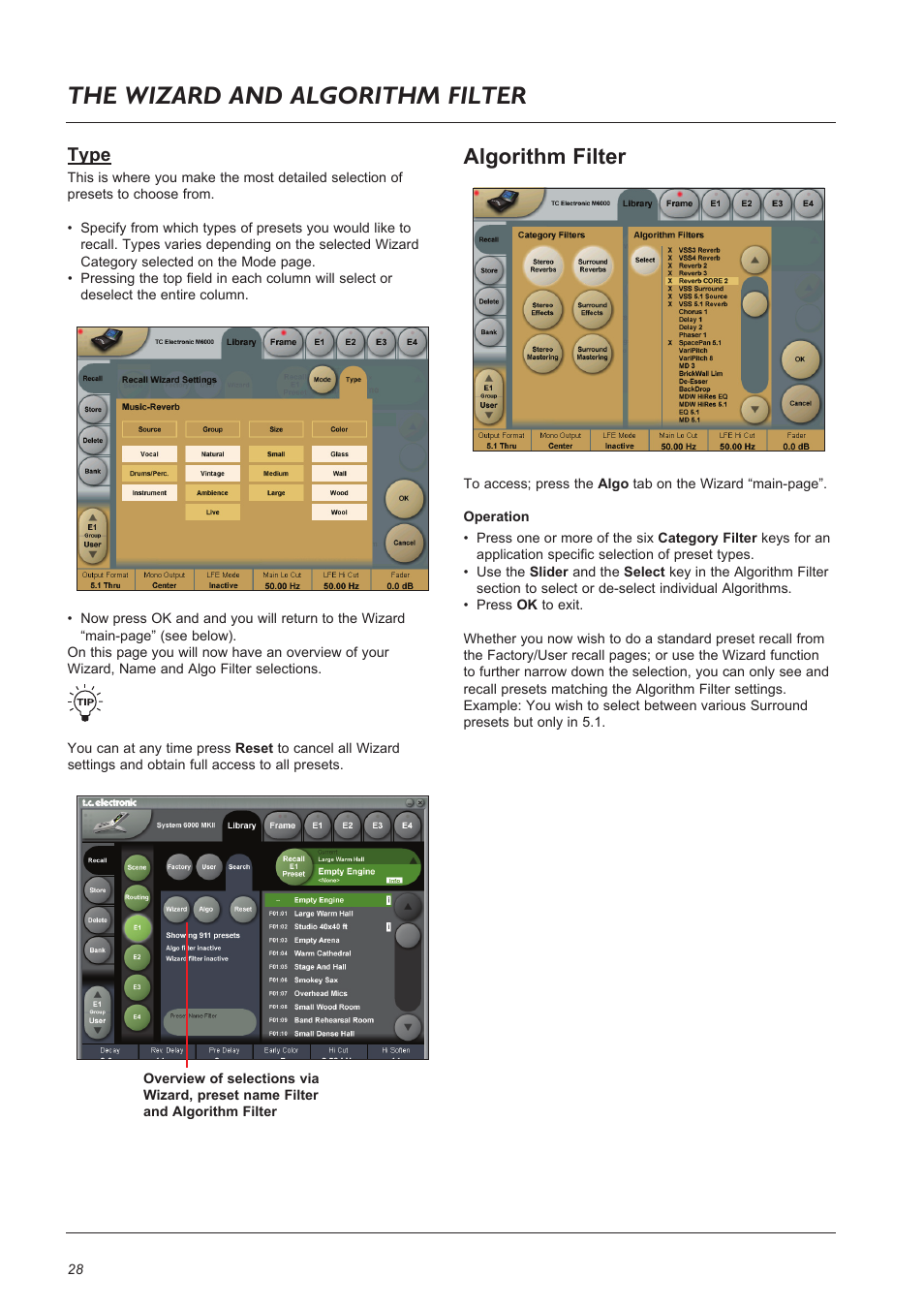 The wizard and algorithm filter, Algorithm filter, Type | TC Electronic Broadcast 6000 User Manual | Page 28 / 68