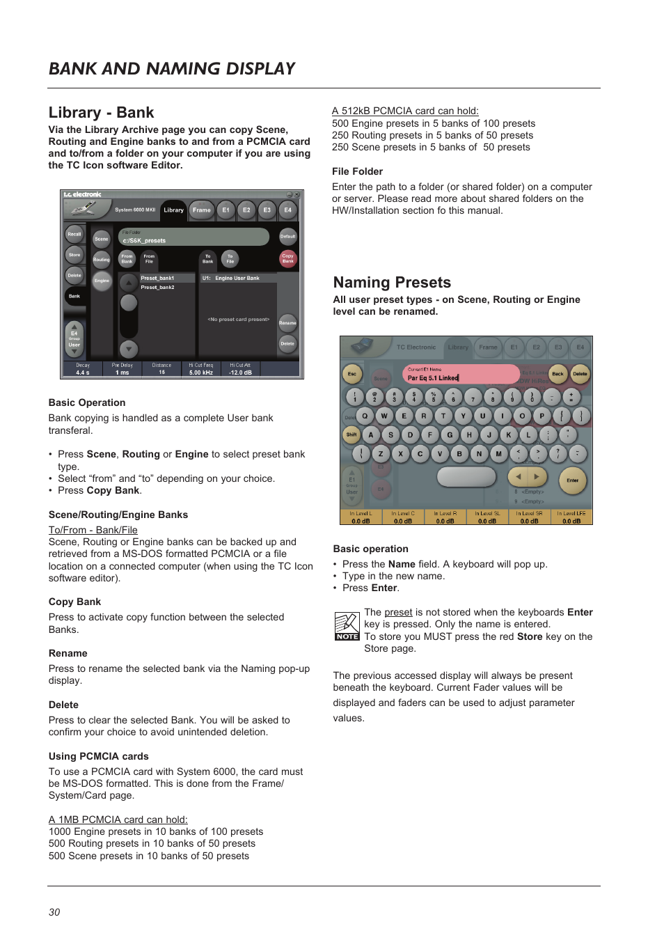 Bank and naming display, Naming presets, Library - bank | TC Electronic Broadcast 6000 User Manual | Page 30 / 68