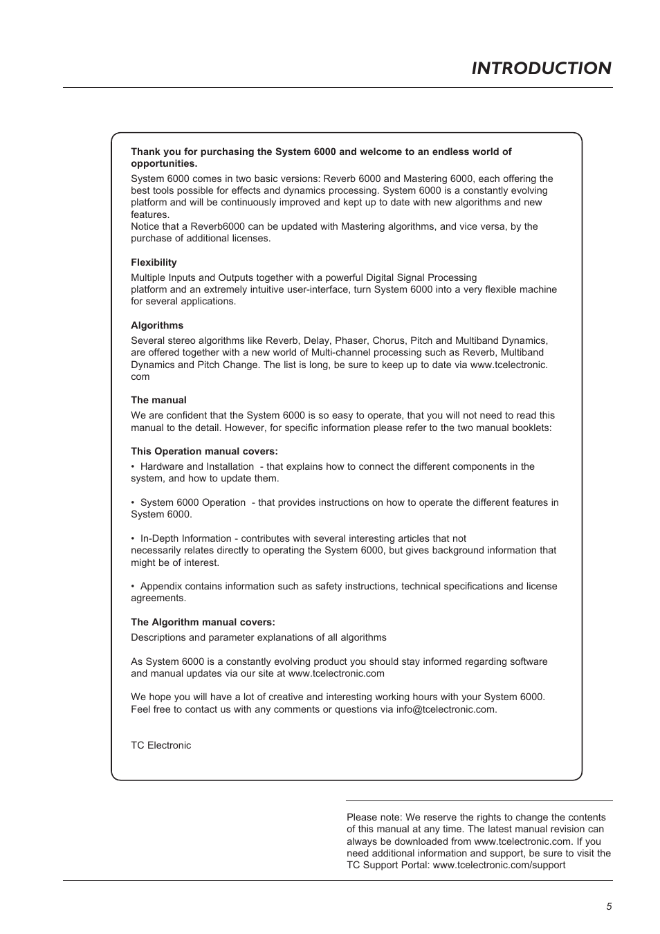 Introduction | TC Electronic Broadcast 6000 User Manual | Page 5 / 68