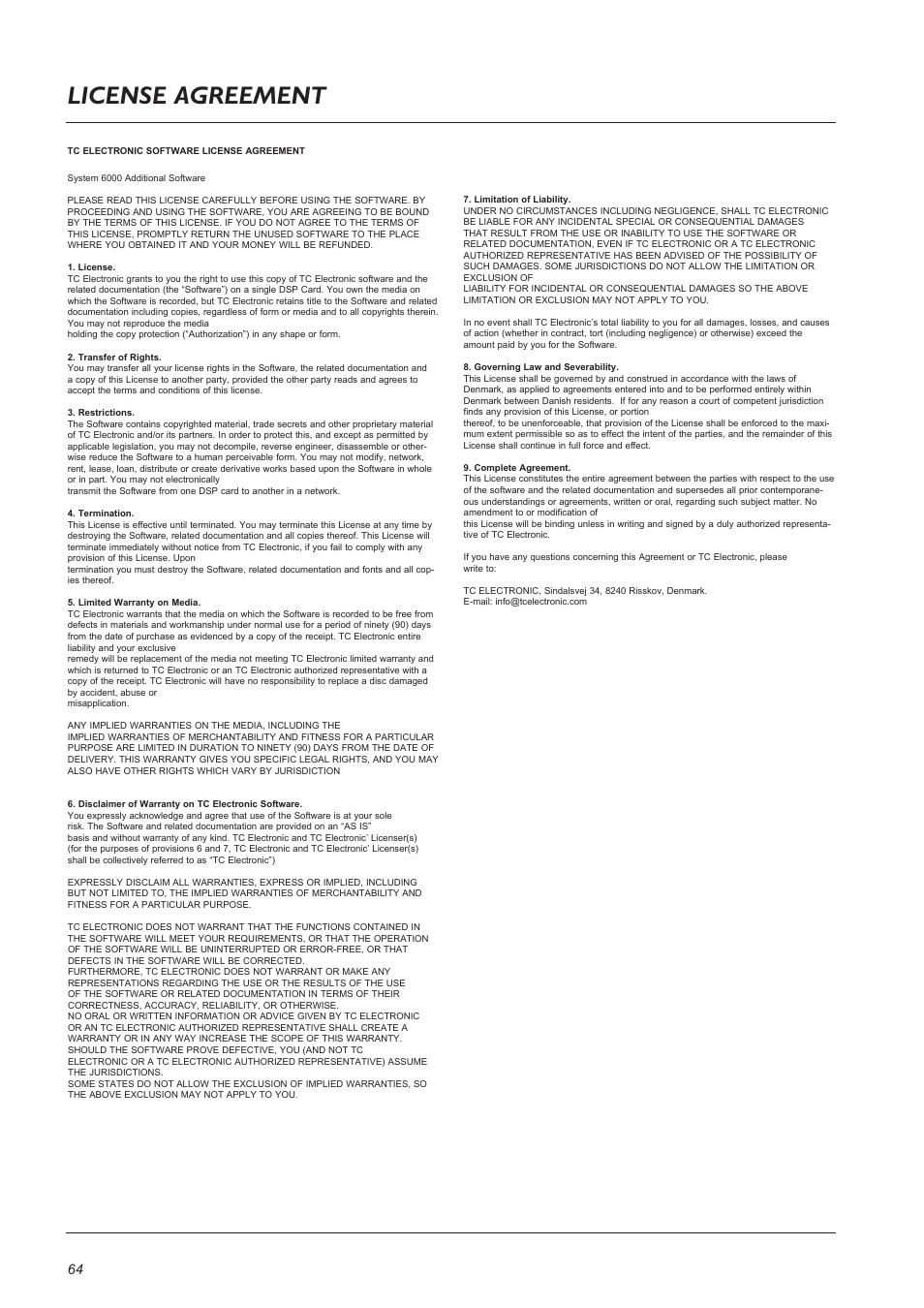 Page head license agreement | TC Electronic Broadcast 6000 User Manual | Page 64 / 68