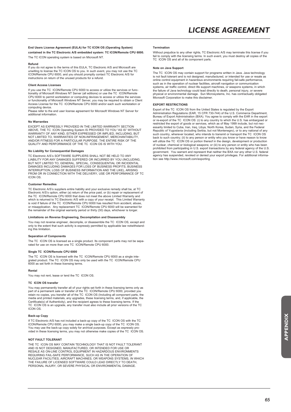 Page head, Page head license agreement, Appendix | TC Electronic Broadcast 6000 User Manual | Page 65 / 68
