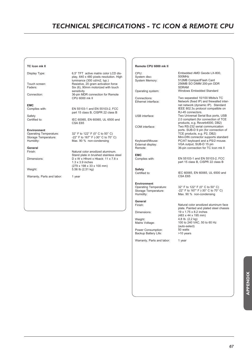 Page head, Appendix | TC Electronic Broadcast 6000 User Manual | Page 67 / 68