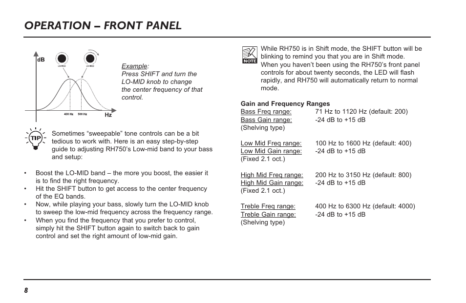 Operation – front panel | TC Electronic RH750 User Manual | Page 10 / 24