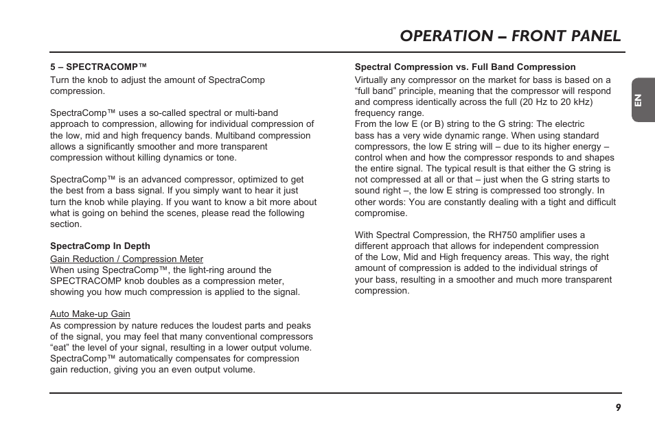 Operation – front panel | TC Electronic RH750 User Manual | Page 11 / 24