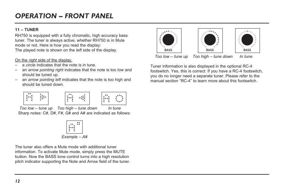 Operation – front panel | TC Electronic RH750 User Manual | Page 14 / 24