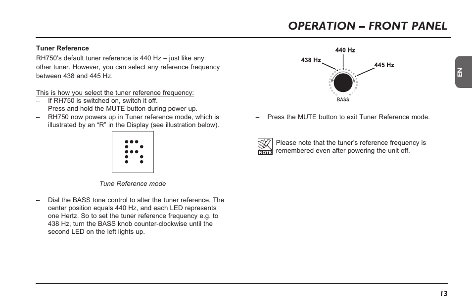 Operation – front panel | TC Electronic RH750 User Manual | Page 15 / 24