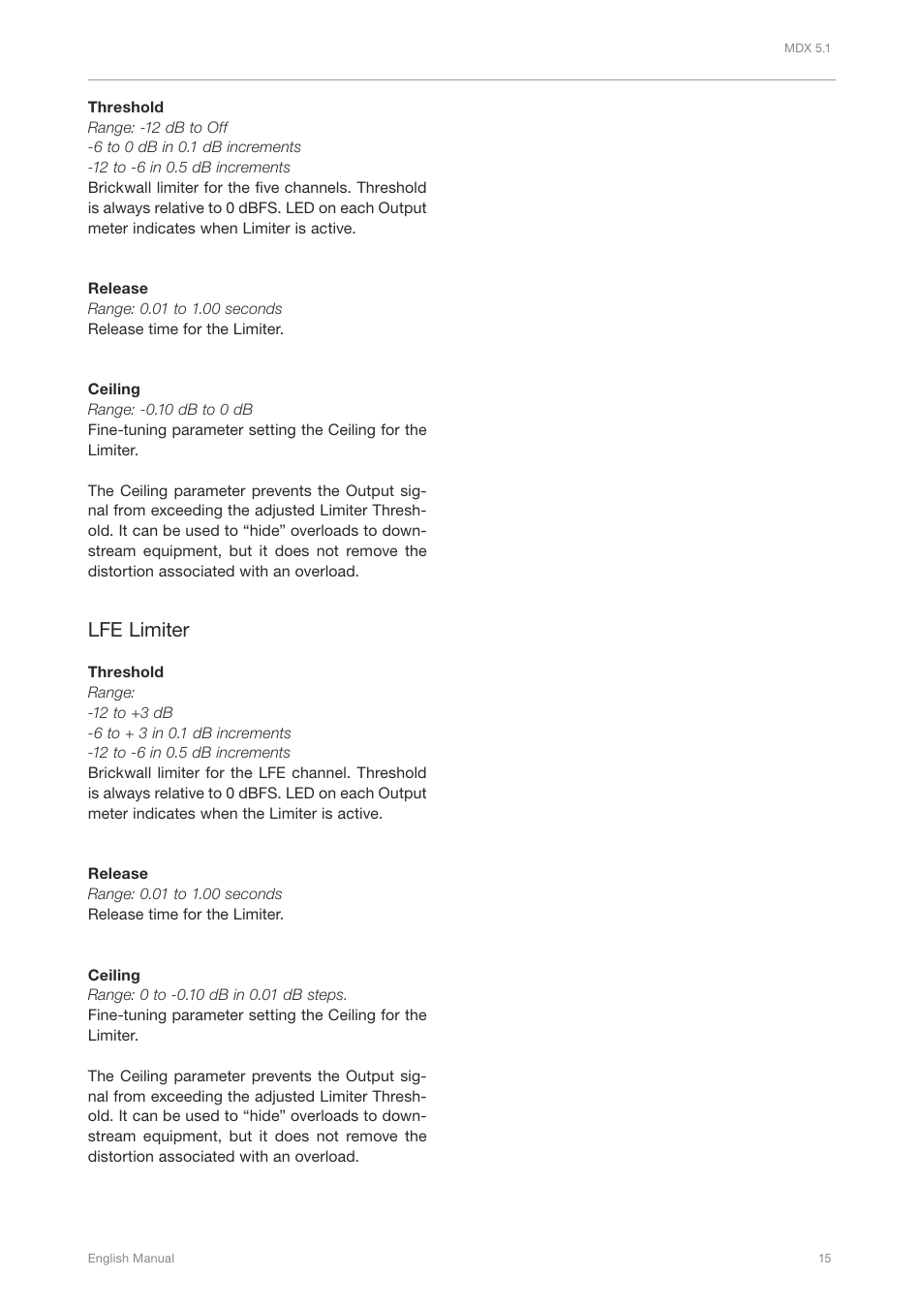 Lfe limiter | TC Electronic DB4 MKII User Manual | Page 19 / 95