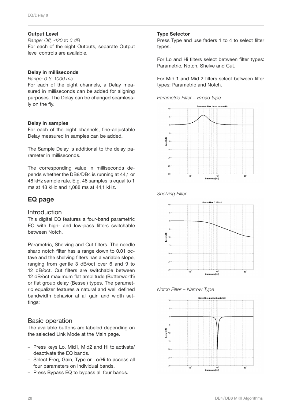 Eq page introduction, Basic operation | TC Electronic DB4 MKII User Manual | Page 32 / 95